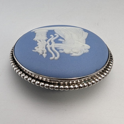 1958 British Vintage Wedgwood Sterling Silver & Jasperware Round Brooch